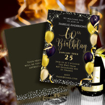 Glittering Balloons 60th Birthday Invitation Black