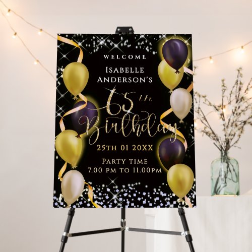 Glittering Balloons 65th Birthday Black Foam Board