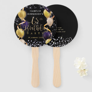 Glittering Balloons 65th Birthday Black Hand Fan