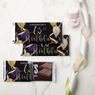Glittering Balloons 65th Birthday Black Hershey Bar Favors