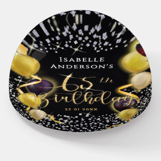 Glittering Balloons 65th Birthday Black Paperweight