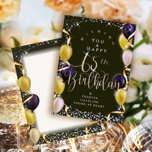 Glittering Balloons 65th Happy Birthday  Black Card