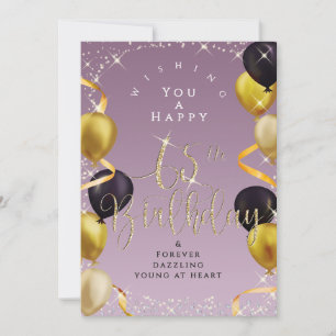 Glittering Balloons 65th Happy Birthday Purple Card