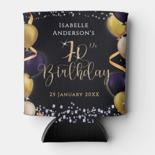 Glittering Balloons 70th Birthday Black Can Cooler