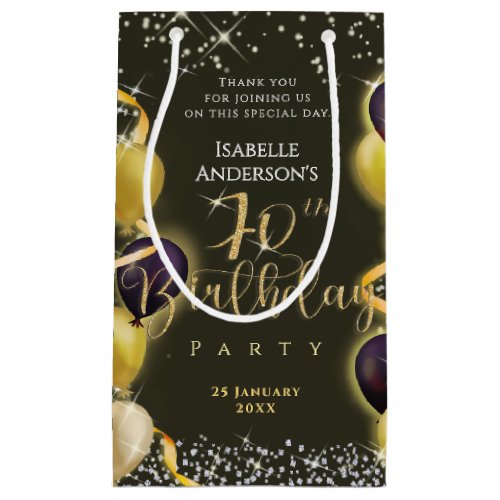 Glittering Balloons 70th Birthday Black Small Gift Bag