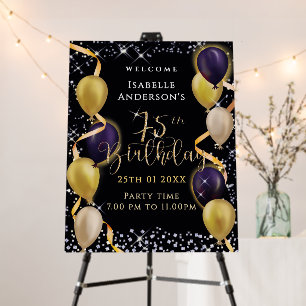 Glittering Balloons 75th Birthday Black Foam Board