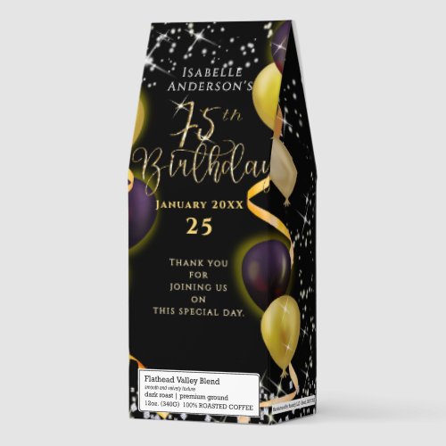 Glittering Balloons 75th Birthday Black Roasted Coffee