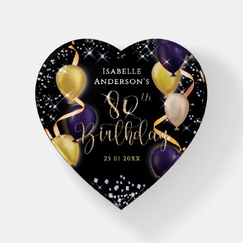 Glittering Balloons 80th Birthday Black Paperweight