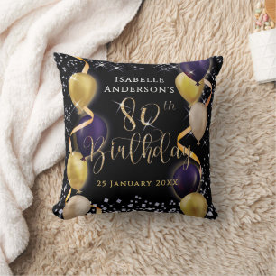 Glittering Balloons 80th Birthday Black Throw Pillow