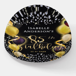 Glittering Balloons 85th Birthday Black Paperweight