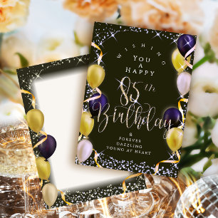 Glittering Balloons 85th Happy Birthday Black Card