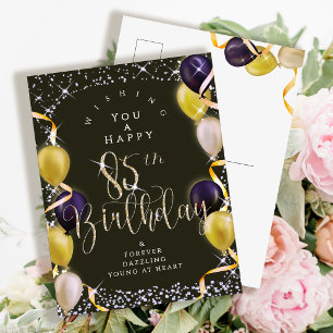Glittering Balloons 85th Happy Birthday Black Postcard