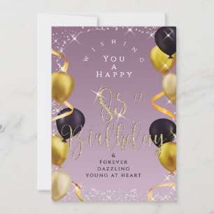 Glittering Balloons 85th Happy Birthday Purple Card