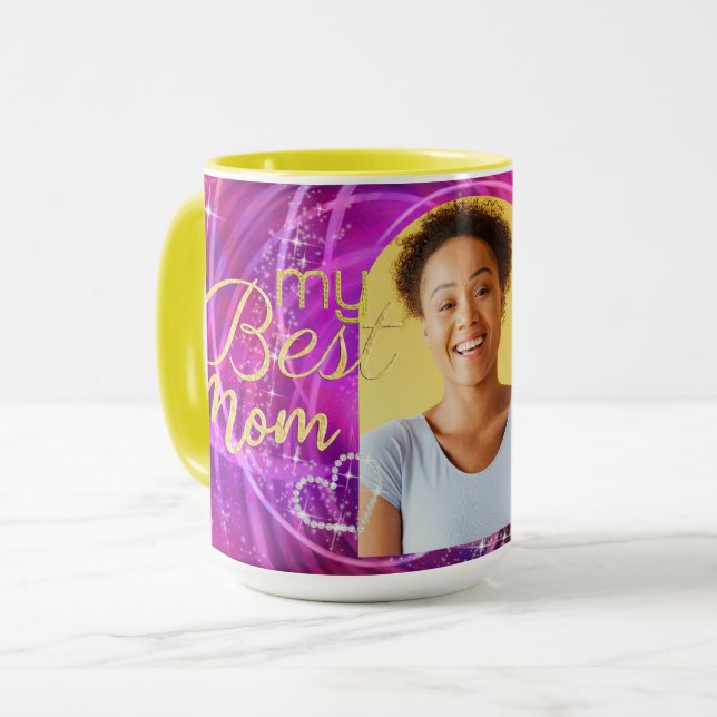 Glittering Best Mom Photo Mangenta Magic Mug (Front Left)
