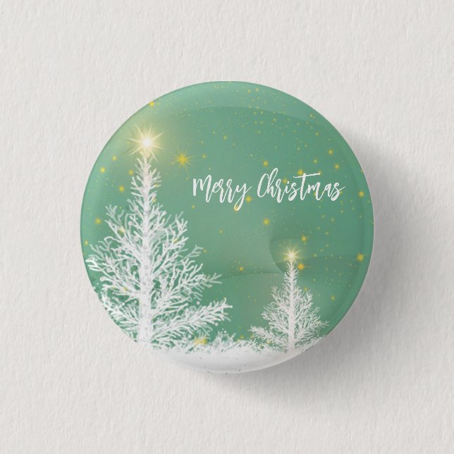 Glittering Blue Background with Christmas Tree Button (Front)