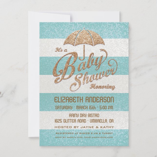 Glittering Blue & Gold Baby Boy Shower Invite (Front)