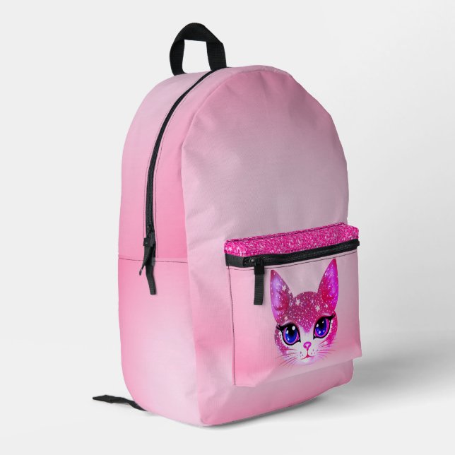 Glittering Cat Face  Printed Backpack (Back Corner Left)