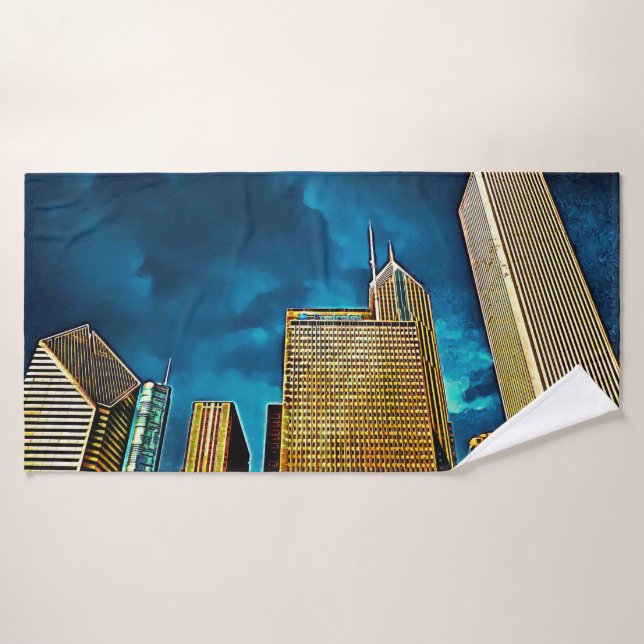 Glittering Chicago Skyline Bath Towel Set (Bath Towel)