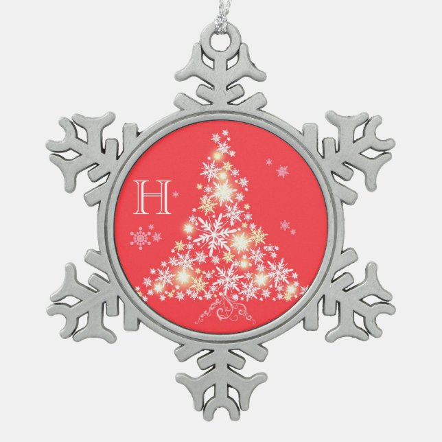 Glittering Christmas Tree Family Monogram Ornament (Front)