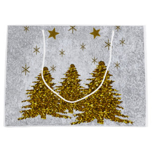 Glittering Christmas tree, stars and moon  Large Gift Bag