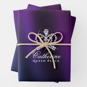 Glittering Crown Black Blue Purple Wrapping Paper Sheets