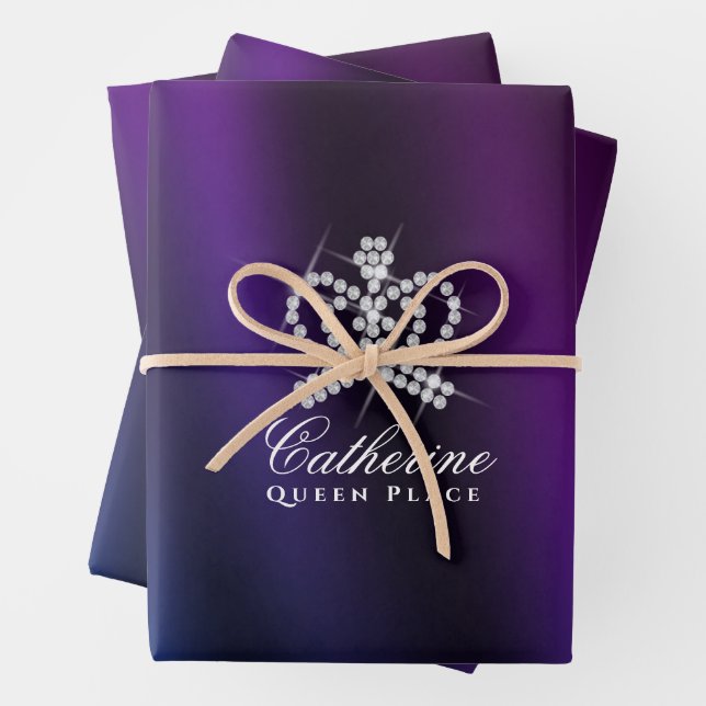 Glittering Crown Black Blue Purple Wrapping Paper Sheets (In situ)
