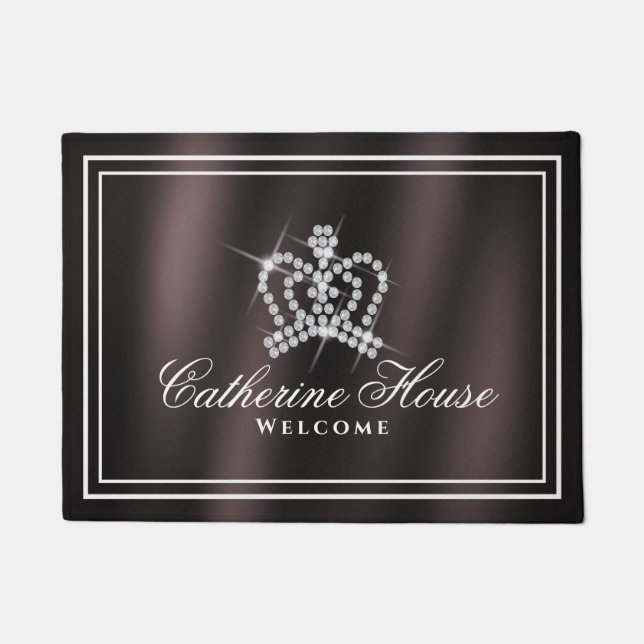 Glittering Crown Black White Brown Doormat (Front)