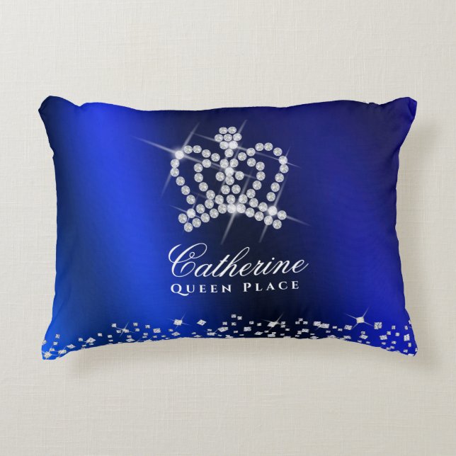 Glittering Crown Blue Accent Pillow (Front)