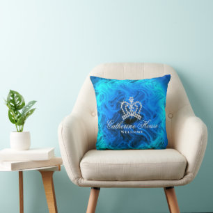 Glittering Crown  Blue Aqua Throw Pillow