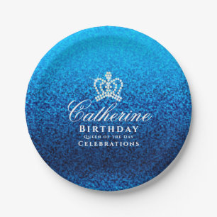 Glittering Crown Blue Paper Plates
