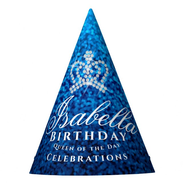 Glittering Crown Blue Party Hat (Front)