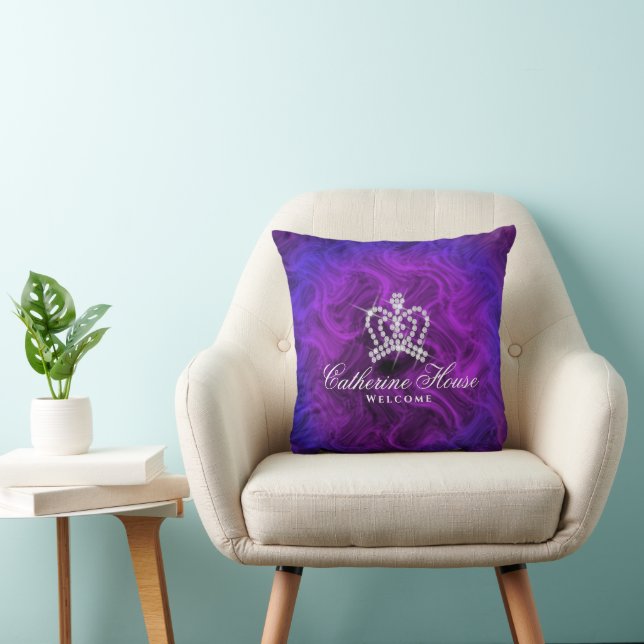 Glittering Crown  Blue Purple Throw Pillow (Chair)