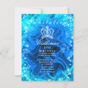 Glittering Crown Gradient Aqua Invitation