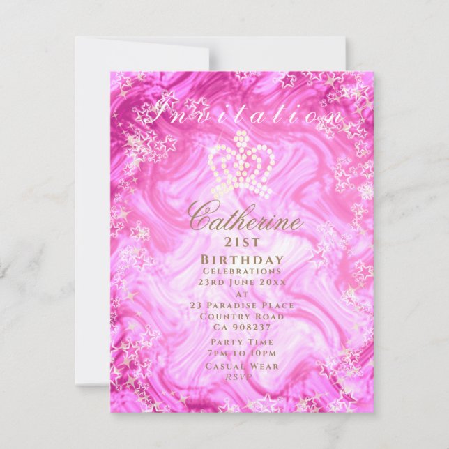 Glittering Crown Gradient Pink Invitation (Front)