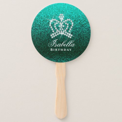 Glittering Crown Green  Hand Fan