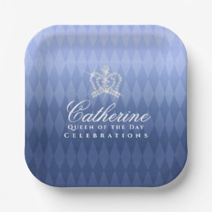 Glittering Crown Luxury Blue Paper Plates
