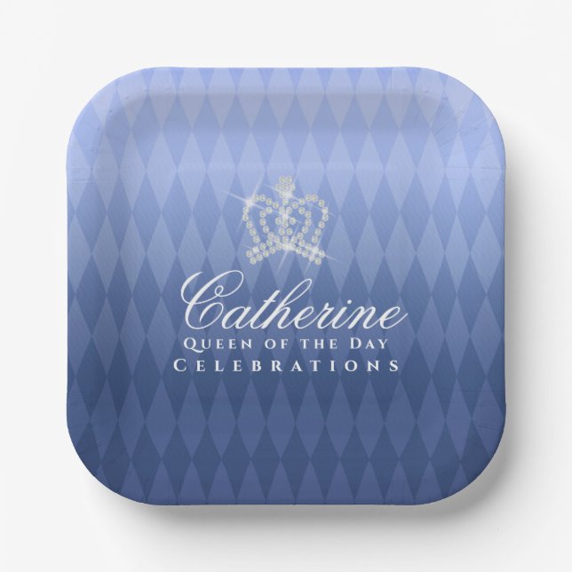Glittering Crown Luxury Blue Paper Plates (Front)
