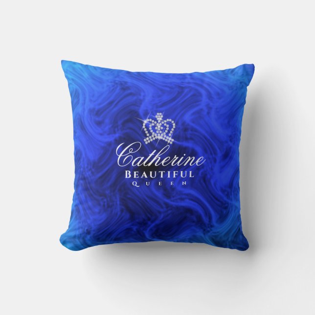 Glittering Crown Luxury Blue Throw Pillow (Front)