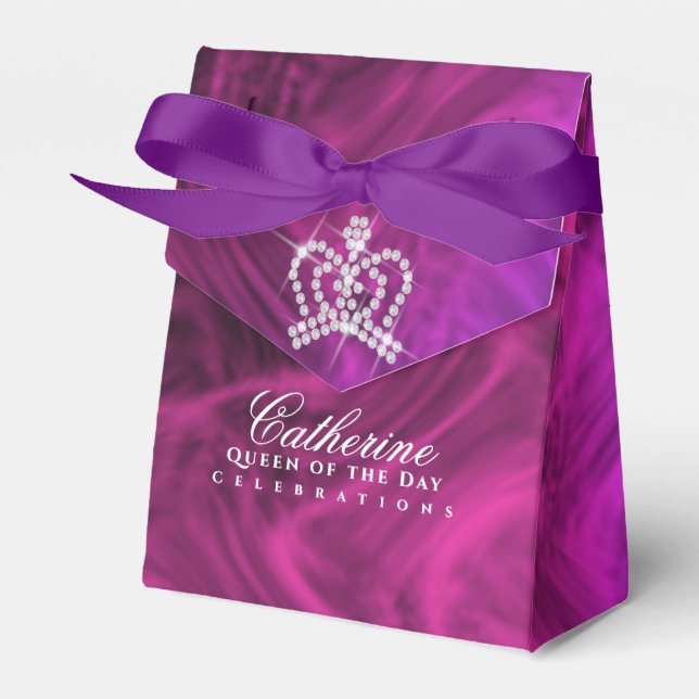 Glittering Crown Luxury Magenta Favor Boxes (Front Side)