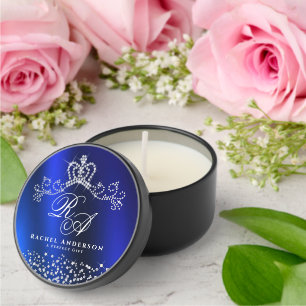 Glittering Crown Monogram Blue Mini Candle Favors
