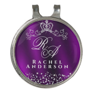 Glittering Crown Monogram Magenta Golf Hat Clip