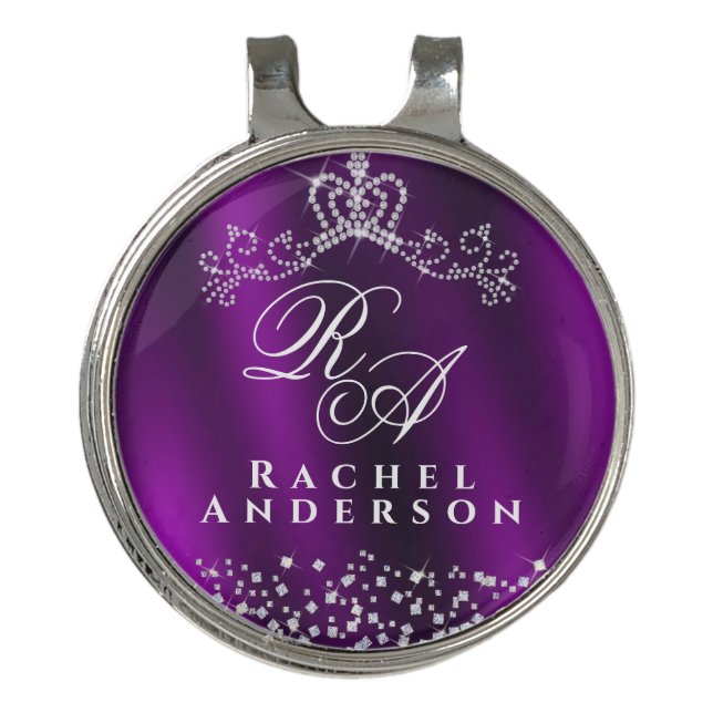 Glittering Crown Monogram Magenta Golf Hat Clip (Front)
