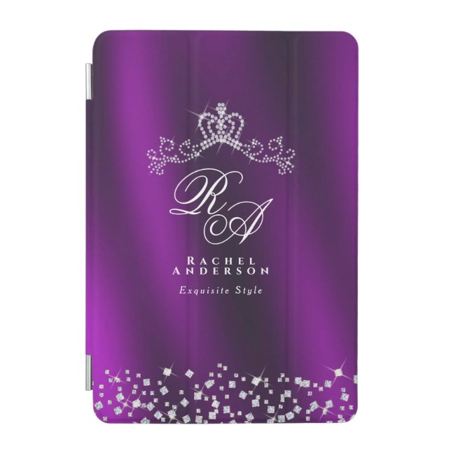 Glittering Crown Monogram Magenta iPad Mini Cover (Front)