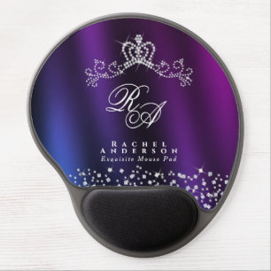Glittering Crown Monogram Purple Blue Gel Mouse Pad