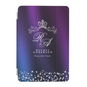 Glittering Crown Monogram Purple Blue iPad Mini Cover