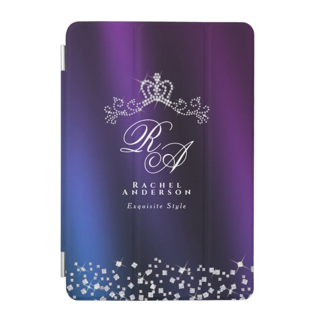Glittering Crown Monogram Purple Blue iPad Mini Cover (Front)