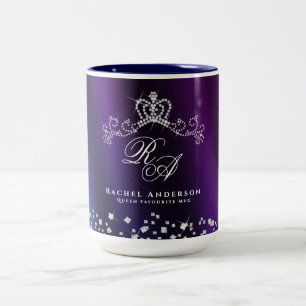 Glittering Crown Monogram Purple Blue Two-Tone Coffee Mug