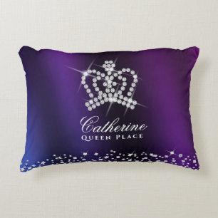 Glittering Crown Purple Blue Accent Pillow