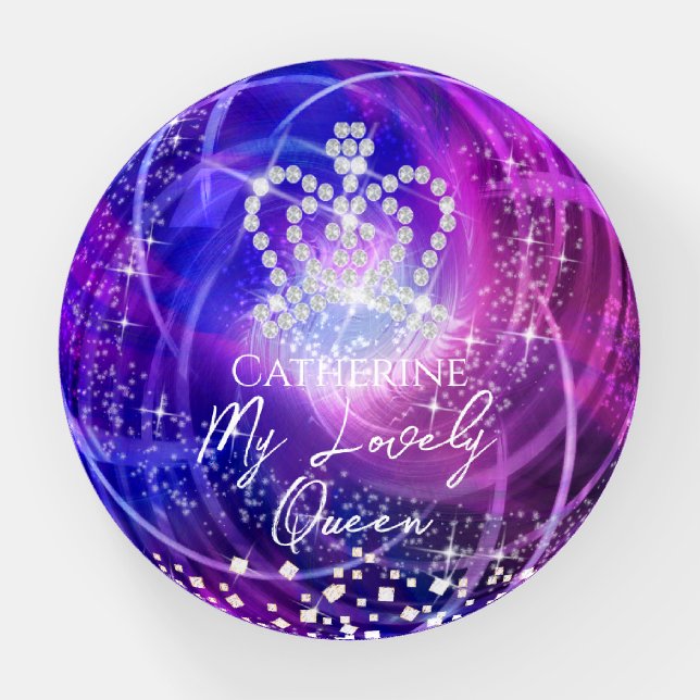 Glittering Crown Purple Blue Paperweight (Front)