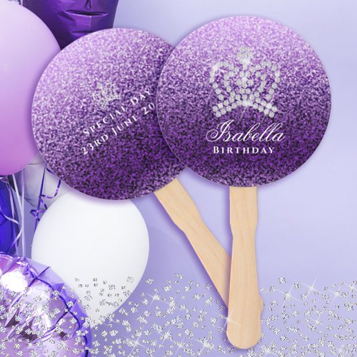 Glittering Crown Purple Lilac Hand Fan